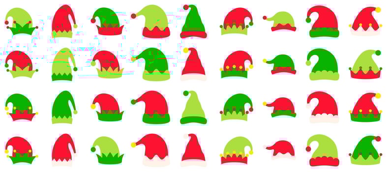 Set of Elf hat isolated on white background vector