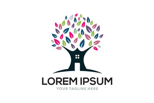 colourful house tree logo design template vector