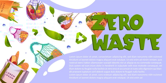 Zero waste cartoon banner with reusable eco bags vector