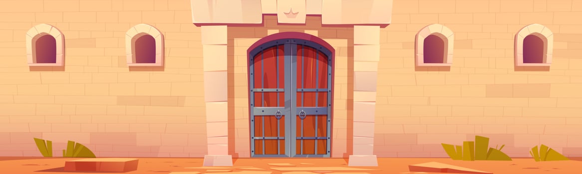 Medieval castle gate, fairy tale palace exterior vector