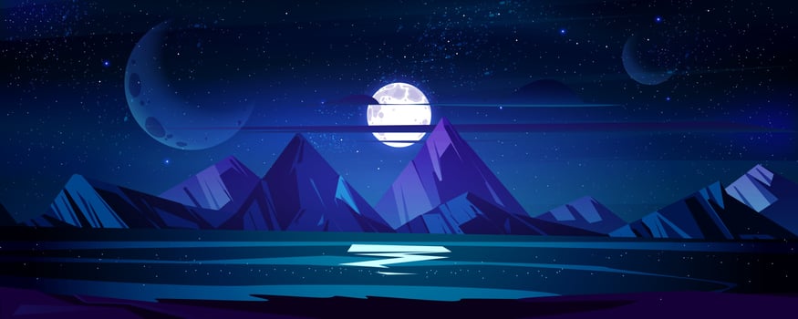 Night ocean landscape, full moon and stars shine vector