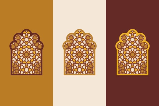 Islamic arabian oriental style windows, doors, and arches poster set mid century vector image. Moroccan contemporary abstract geometric.