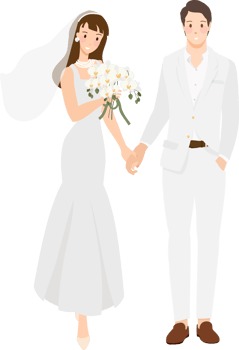 cute wedding couple in white casual suit flat style png