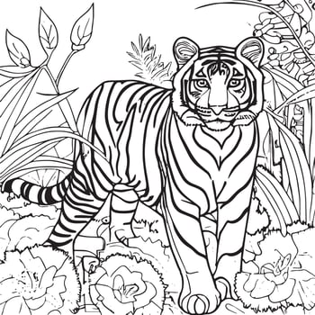 Tiger outline for coloring book. Black and white vector illustration drawing.