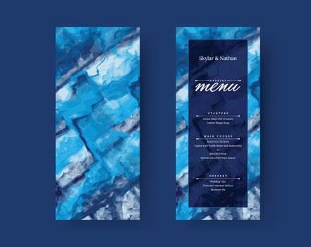 Blue Marble Wedding Menu Card Template vector
