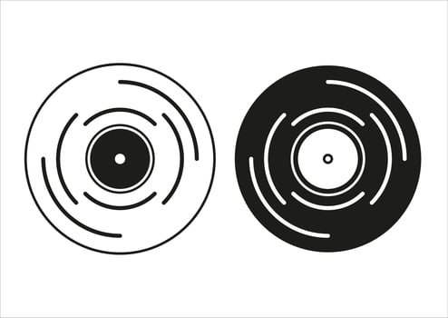 Black And White Phonograph Record Icon Flat Design Vector