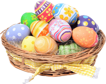 Happy Easter day colorful eggs in basket png