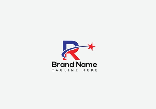 Star Logo On Letter R Template. Star Logo On R Letter, Initial Star Sign Concept Template vector