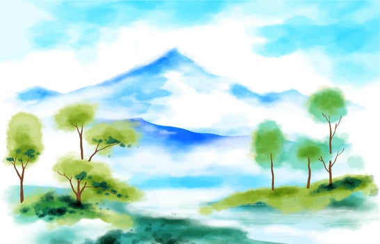 rock mountain watercolour landscape, vector background