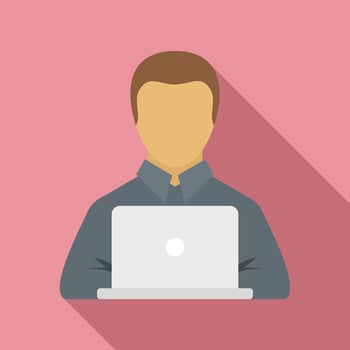 Manager works on laptop icon, flat style vector