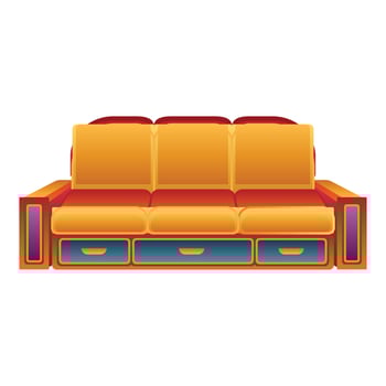 Orange sofa icon, cartoon style vector