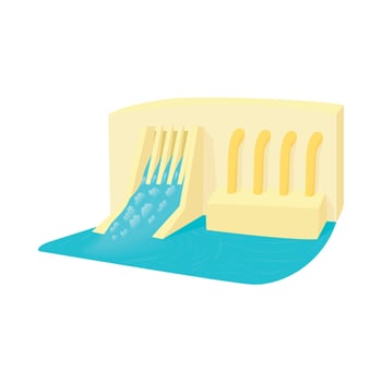 Water dam icon, cartoon style vector
