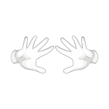 Magician hands in white gloves icon, cartoon style vector