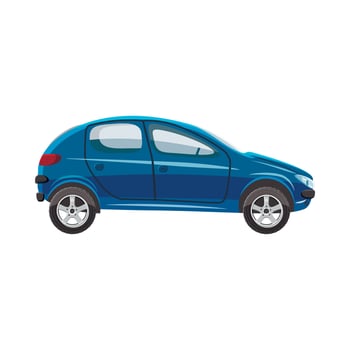 Blue hatchback car icon, cartoon style vector