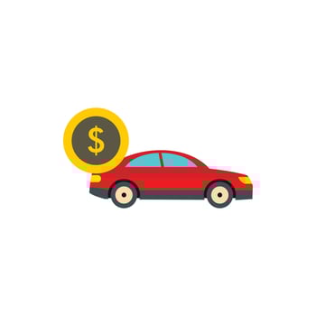 Red car and dollar sign icon, flat style vector