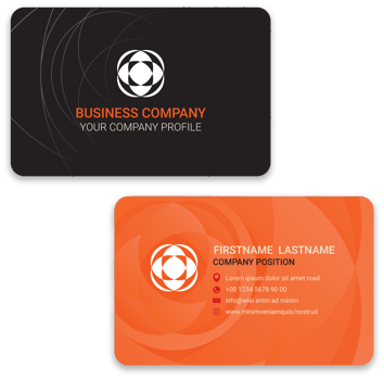Professional business stationery items set black orange modern color styles png illustration