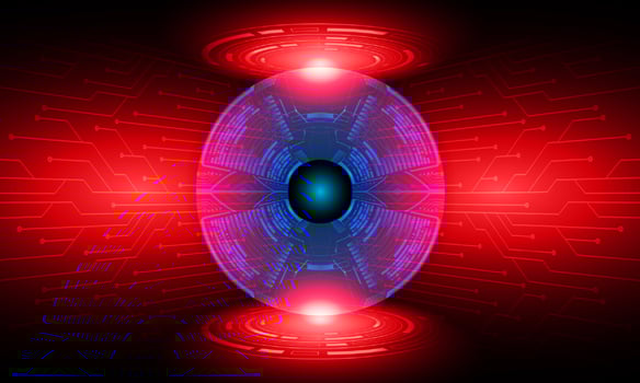 Modern Holographic eye on technology Background vector