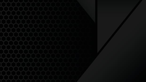 Black modern material design with hexagonal pattern, dark overlayed sheets of paper, corporate template for your business, vector abstract widescreen background