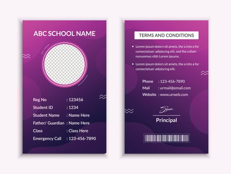 School id card template and vatical college student identity card design layout vector