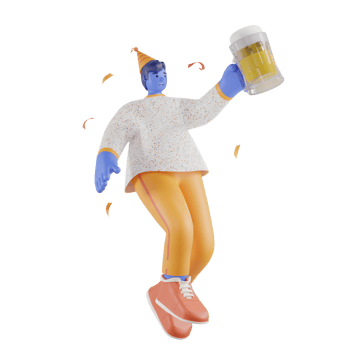 3d party people celebrate by drinking a glass of beer png
