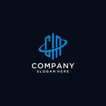 CN initial monogram logo with hexagonal shape and swoosh design vector