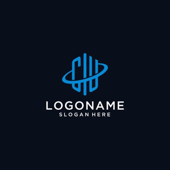 CU initial monogram logo with hexagonal shape and swoosh design vector