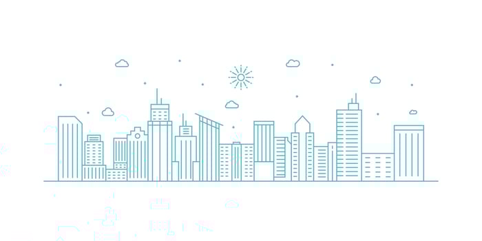 Cityscape. Modern flat line landscape vector. City landscape line art illustration with building, tower, skyscrapers. Vector illustration.