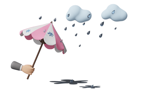 businessman hands hold umbrella with cloud, drop rain, water splash isolated. protection and security concept, 3d illustration or 3d render png