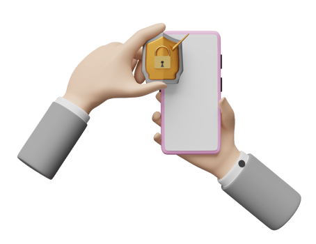 businessman hand hold mobile phone or smartphone with golden shield check isolated. Internet security or privacy protection, ransomware protect concept, 3d illustration or 3d render png