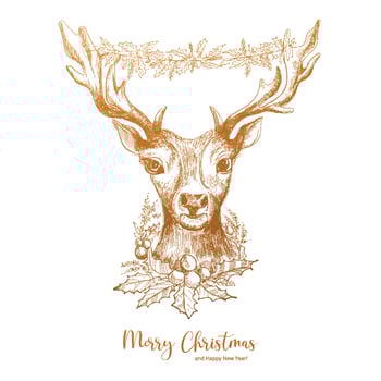 Hand drawn christmas deer sketch design vector