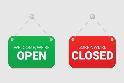 Open and Closed hanging door signs isolated on white background. vector