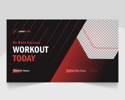 Fitness gym training video thumbnail or promotional web banner thumbnail template vector