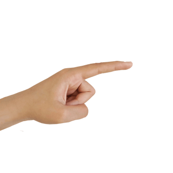 Close up Asian female 15-20 age hand pointing with index finger touching or pressing, sign arm and hand isolated background copy space symbol language png