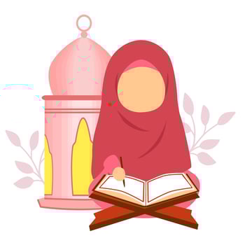 Girl in hijab reading holy quran vector