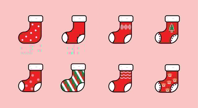 set of christmas sock cartoon flat design icon of sock, sock icon for christmas vector