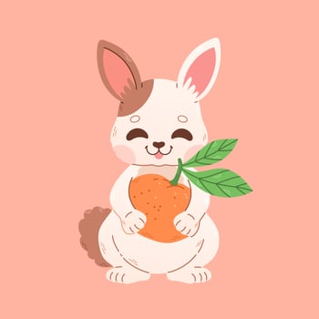 Happy Chinese new year greeting card 2023 with cute rabbit with mandarin. 2023 CNY card. Animal holidays cartoon character. Vector illustration