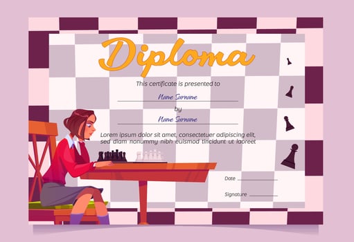 Diploma for chess winner or tournament participant vector