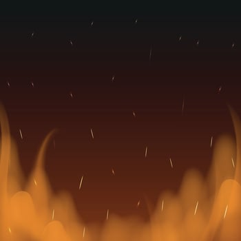 Realistic red-yellow fire on a dark background - Vector