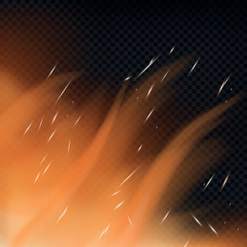 Realistic red-yellow fire on a dark background - Vector