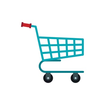 Basket on wheels icon, flat style vector