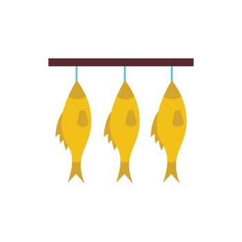 Stockfish hanging on a rope icon, flat style vector