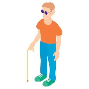 Blind man with a cane icon, cartoon style vector