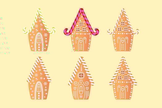 Set of bakery houses. Christmas gingerbread. cookies in the form of houses with candy decorations. vector