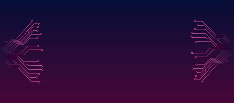 Social media header template with diverging PCB tracks left and right, copy space on dark gradient. Social cover or banner in techno style. vector