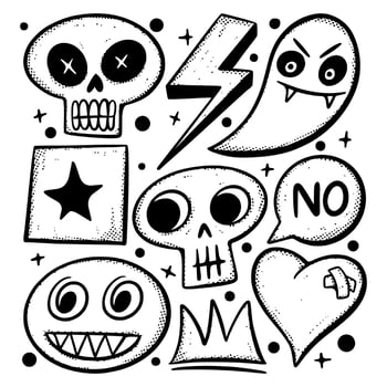 Collection set sketch doodle Illustration hand drawn black and white vector