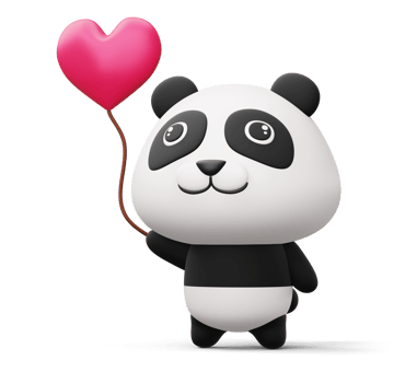 Cute panda with heart, cute animal, 3d rendering png