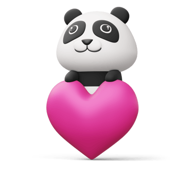 Cute panda with heart, cute animal, 3d rendering png