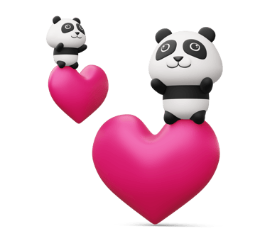 Cute panda with heart, cute animal, 3d rendering png