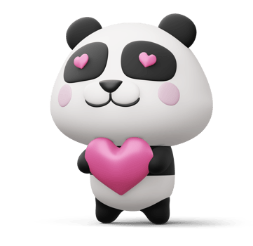 Cute panda with heart, cute animal, 3d rendering png