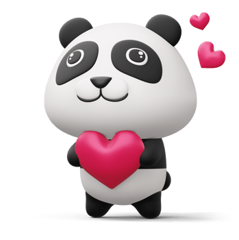 Cute panda with heart, cute animal, 3d rendering png